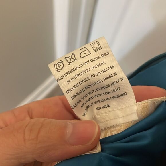 Amsale Teal Chiffon Ruffle Halter Knee Length Formal Dress - Picture 5 of 5